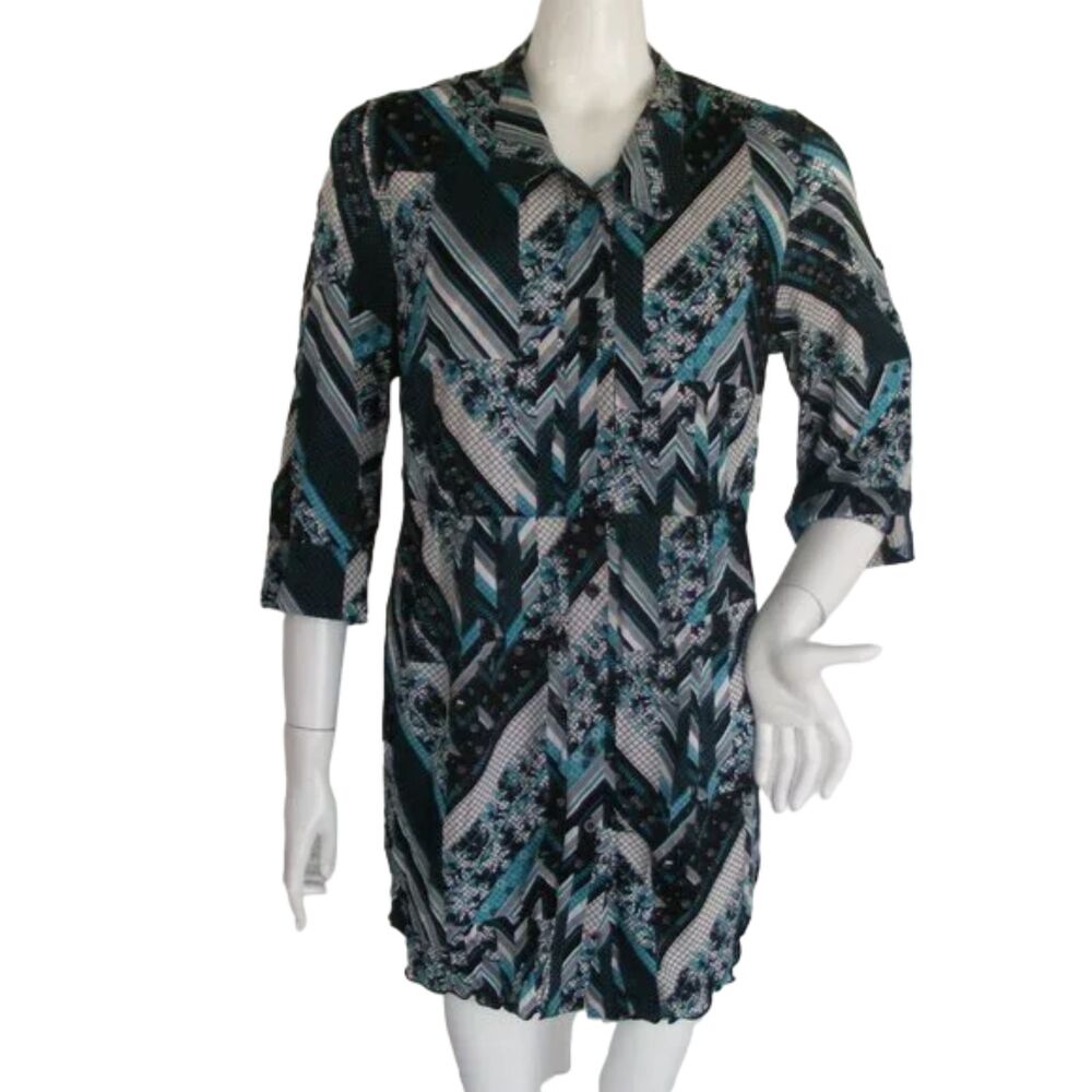 STYLE & CO Blouse, 1X, Button front, Geometric Print, Convertible tab sleeves